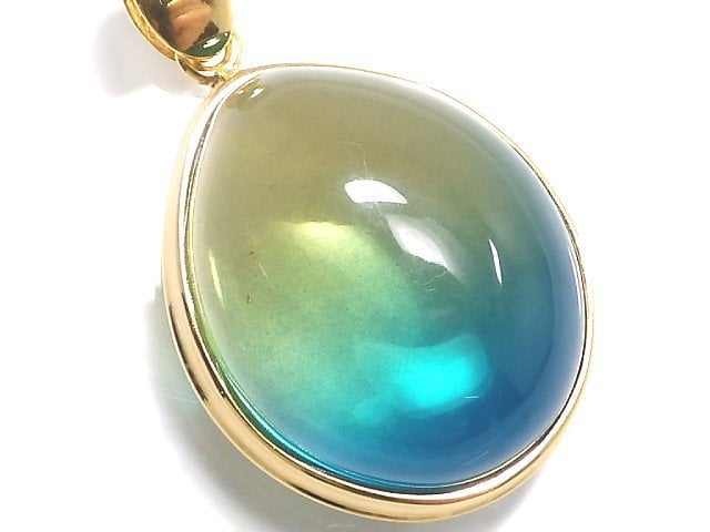 [Video][One of a kind] Blue color Amber Pendant 18KGP NO.124