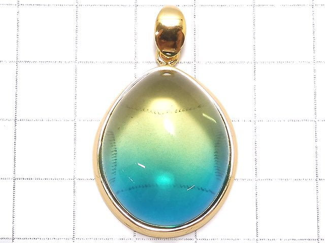 [Video][One of a kind] Blue color Amber Pendant 18KGP NO.124