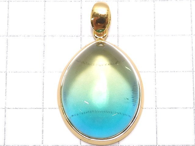 [Video][One of a kind] Blue color Amber Pendant 18KGP NO.125