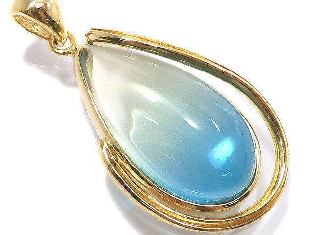 [Video][One of a kind] Blue color Amber Pendant 18KGP NO.127