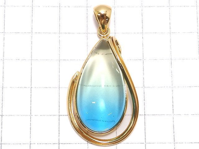 [Video][One of a kind] Blue color Amber Pendant 18KGP NO.127