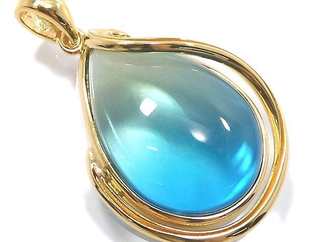 [Video][One of a kind] Blue color Amber Pendant 18KGP NO.128