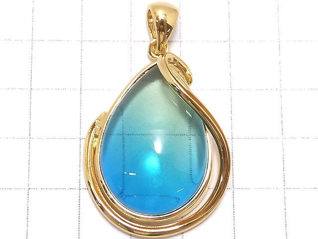 [Video][One of a kind] Blue color Amber Pendant 18KGP NO.128