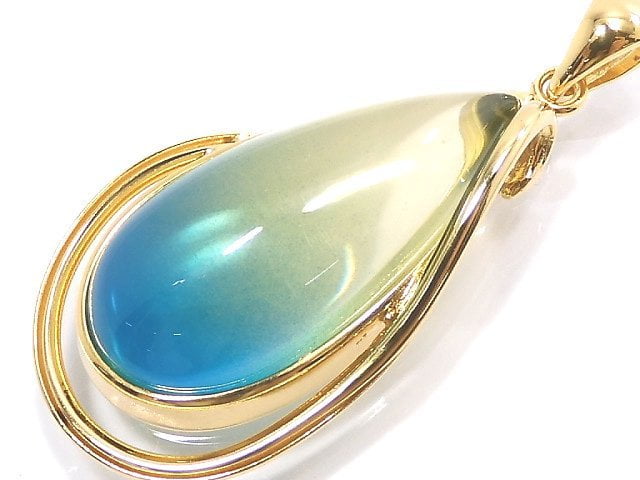 [Video][One of a kind] Blue color Amber Pendant 18KGP NO.129