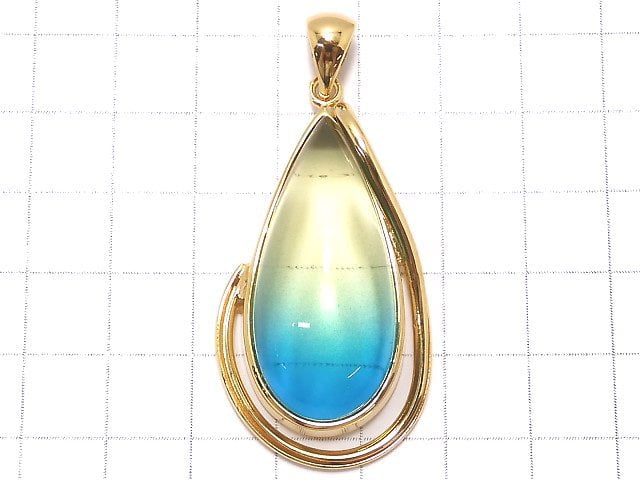 [Video][One of a kind] Blue color Amber Pendant 18KGP NO.129