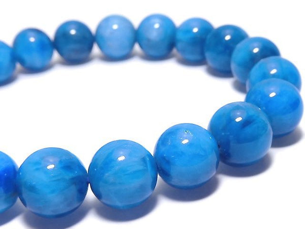 [Video][One of a kind] Blue Apatite AA++ Round 10mm Bracelet NO.106