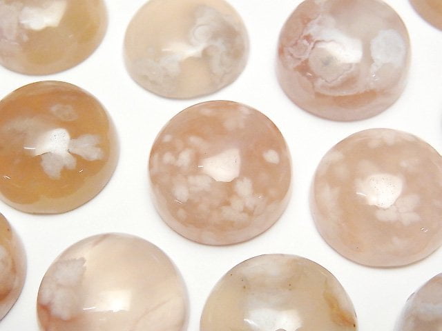 [Video] Madagascar Cherry Blossom Agate Round Cabochon 20x20mm 2pcs