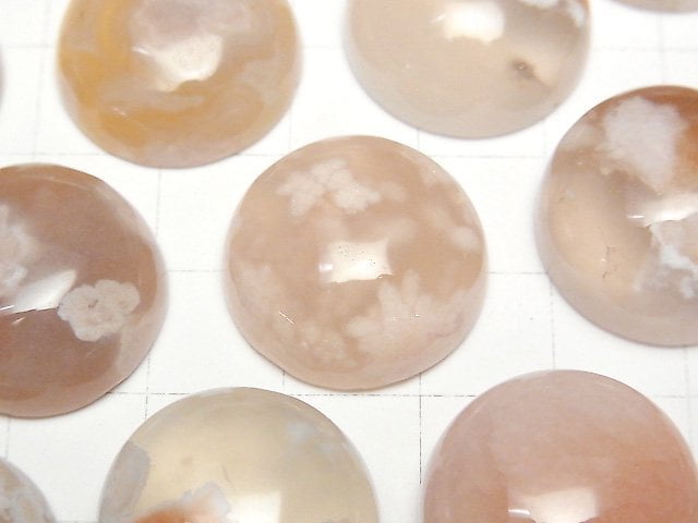 [Video] Madagascar Cherry Blossom Agate Round Cabochon 20x20mm 2pcs