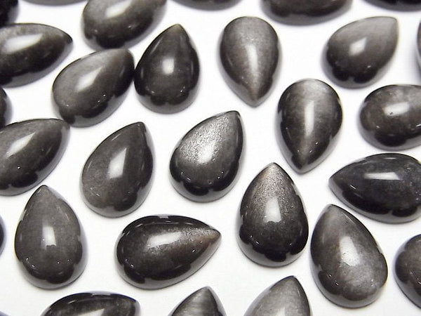 [Video]Silver Obsidian AAA Pear shape Cabochon 12x8mm 4pcs