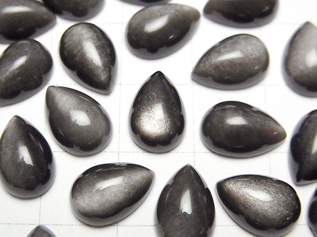 [Video]Silver Obsidian AAA Pear shape Cabochon 12x8mm 4pcs