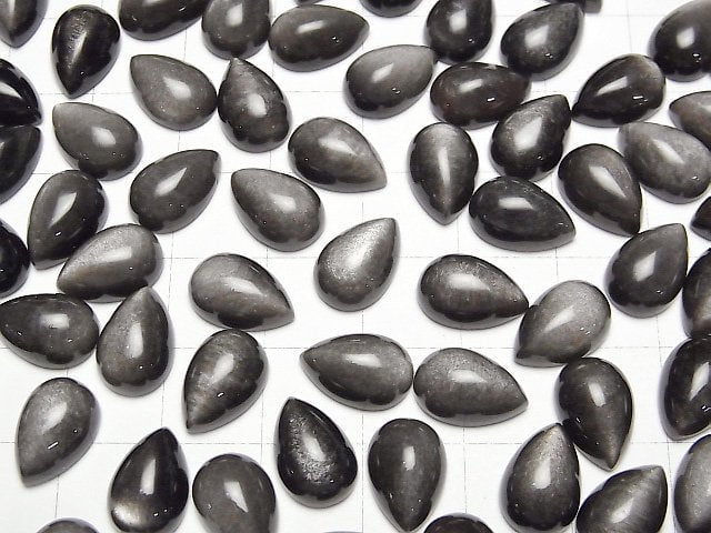 [Video]Silver Obsidian AAA Pear shape Cabochon 12x8mm 4pcs