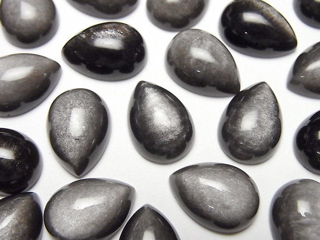 [Video] Silver Obsidian AAA Pear shape Cabochon 14x10mm 3pcs