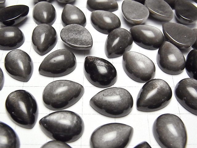 [Video] Silver Obsidian AAA Pear shape Cabochon 14x10mm 3pcs