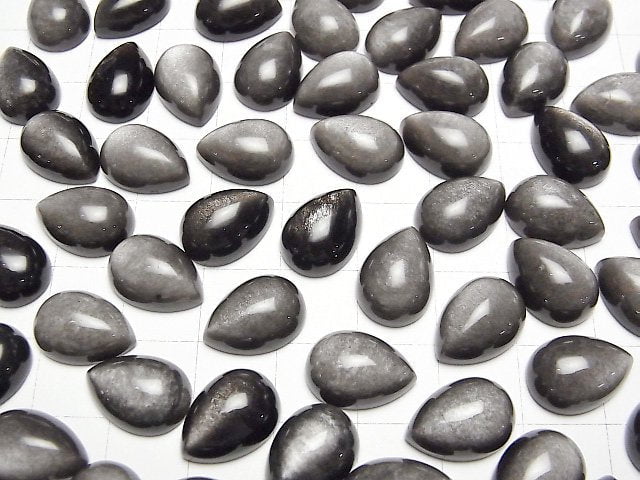 [Video] Silver Obsidian AAA Pear shape Cabochon 14x10mm 3pcs