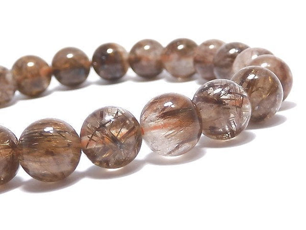 [Video][One of a kind] Brown Rutilated Quartz AA++ Round 8mm Bracelet NO.398
