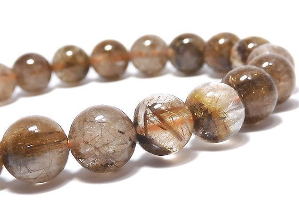 [Video][One of a kind] Brown Rutilated Quartz AA++ Round 8mm Bracelet NO.400