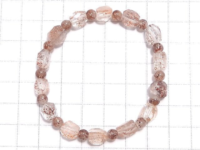 [Video][One of a kind] Lepidocrocite in Quartz AAA- Faceted Nugget & Round Bracelet NO.3