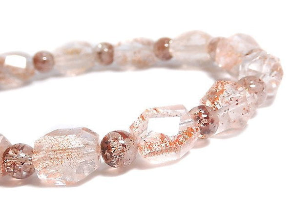 [Video][One of a kind] Lepidocrocite in Quartz AAA- Faceted Nugget & Round Bracelet NO.4