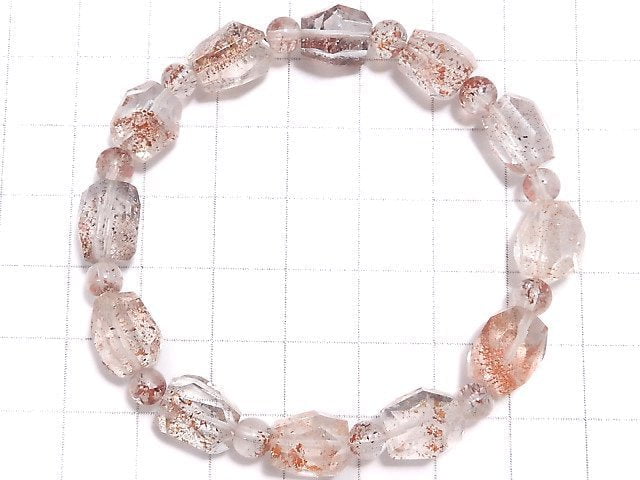 [Video][One of a kind] Lepidocrocite in Quartz AAA- Faceted Nugget & Round Bracelet NO.8