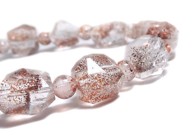 [Video][One of a kind] Lepidocrocite in Quartz AAA- Faceted Nugget & Round Bracelet NO.10