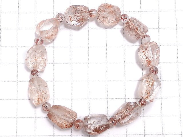 [Video][One of a kind] Lepidocrocite in Quartz AAA- Faceted Nugget & Round Bracelet NO.15