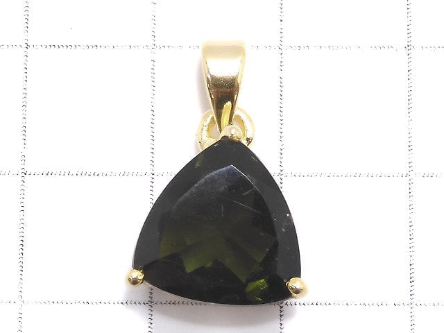 [Video][One of a kind] Moldavite AAA Faceted Pendant 18KGP NO.74