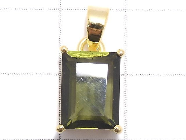[Video][One of a kind] Moldavite AAA Faceted Pendant 18KGP NO.75