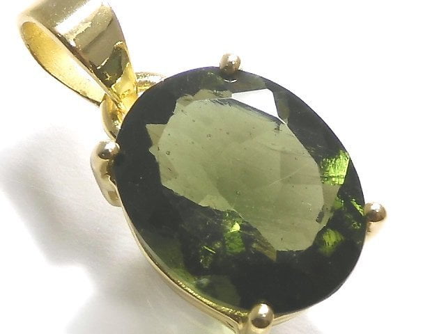 [Video][One of a kind] Moldavite AAA Faceted Pendant 18KGP NO.76