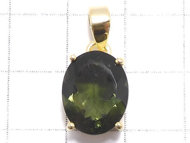 [Video][One of a kind] Moldavite AAA Faceted Pendant 18KGP NO.76