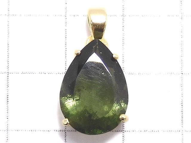 [Video][One of a kind] Moldavite AAA Faceted Pendant 18KGP NO.77