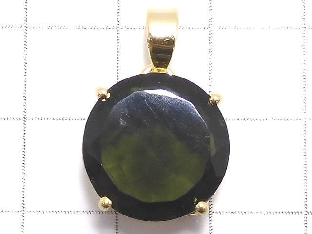 [Video][One of a kind] Moldavite AAA Faceted Pendant 18KGP NO.79