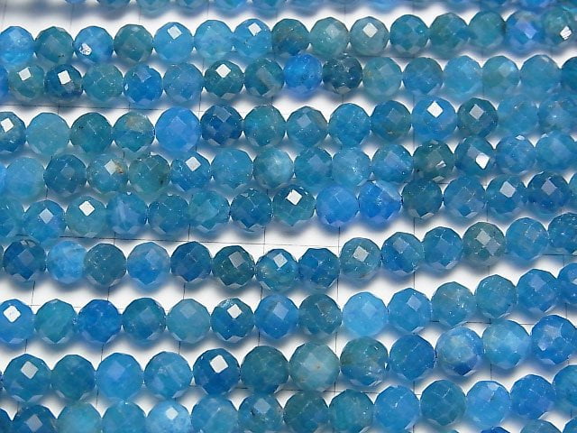 [Video]High Quality! Blue Apatite AA++ 64 Faceted Round 6mm 1strand beads (aprx.15inch/36cm)