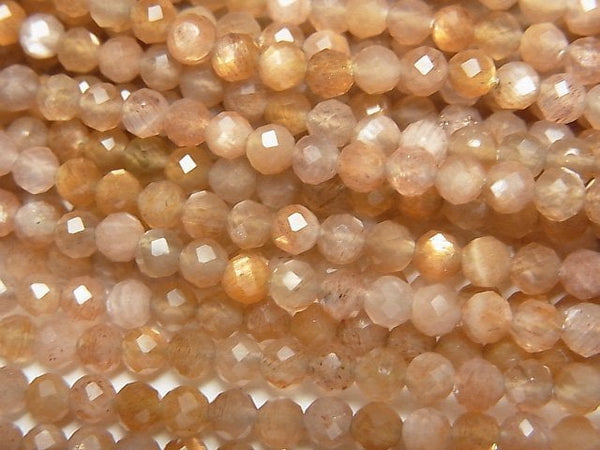 [Video]High Quality! Golden Sheen Brown Moonstone AA++ Faceted Round 3mm 1strand beads (aprx.15inch/37cm)