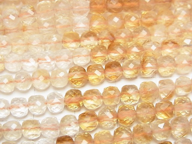 [Video]High Quality! Phantom Citrine AA+ Cube Shape 4x4x4mm 1strand beads (aprx.15inch/37cm)