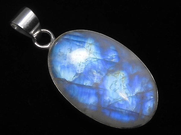 [Video][One of a kind] Rainbow Moonstone AA++ Pendant Silver925 NO.63