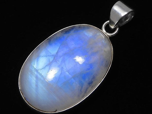 [Video][One of a kind] Rainbow Moonstone AA++ Pendant Silver925 NO.65