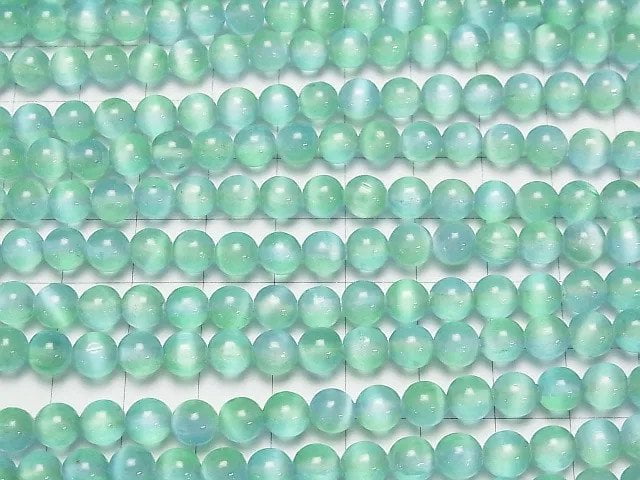[Video]Selenite (Gypsum) Round 6mm [Blue x Green] 1strand beads (aprx.15inch/37cm)