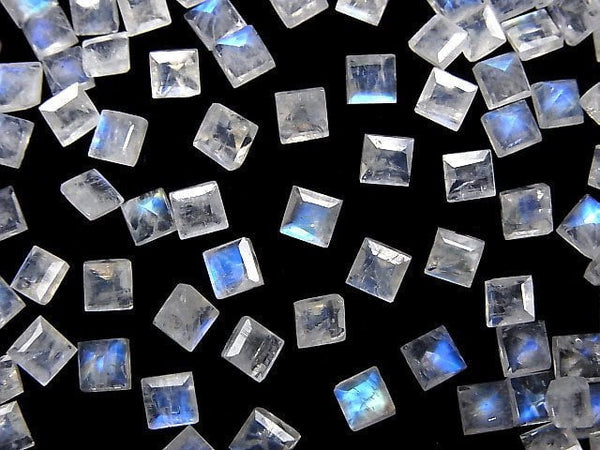 [Video]High Quality Rainbow Moonstone AAA- Loose stone Square Faceted 4x4mm 5pcs