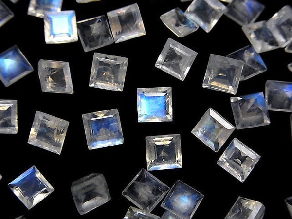 [Video]High Quality Rainbow Moonstone AAA- Loose stone Square Faceted 5x5mm 3pcs