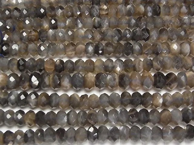[Video]High Quality! Silver & Golden Sheen Gray Moonstone AA++ Faceted Button Roundel 8x8x4mm half or 1strand beads (aprx.15inch/38cm)
