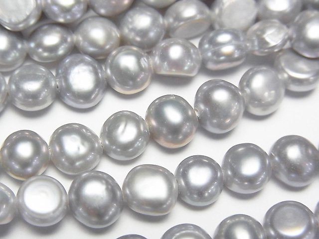 [Video] Fresh Water Pearl AA Potato -Coin 6-7mm Silver 1strand beads (aprx.13inch/33cm)