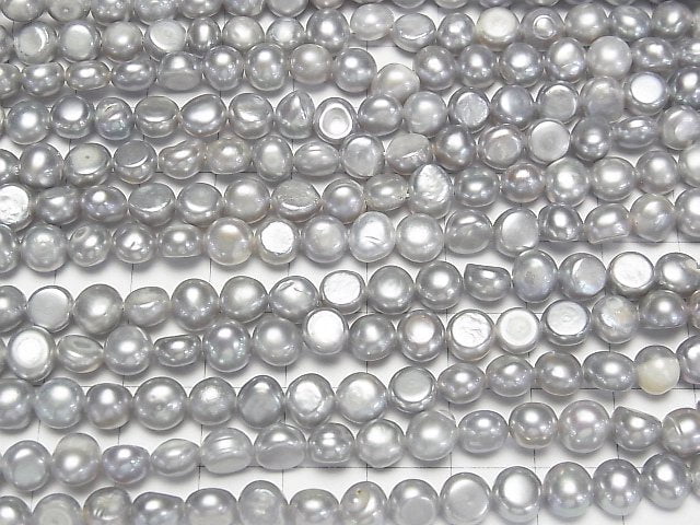 [Video] Fresh Water Pearl AA Potato -Coin 6-7mm Silver 1strand beads (aprx.13inch/33cm)
