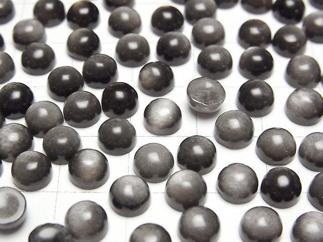 [Video] Silver Obsidian AAA Round Cabochon 6x6mm 5pcs