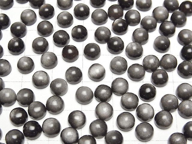 [Video] Silver Obsidian AAA Round Cabochon 6x6mm 5pcs