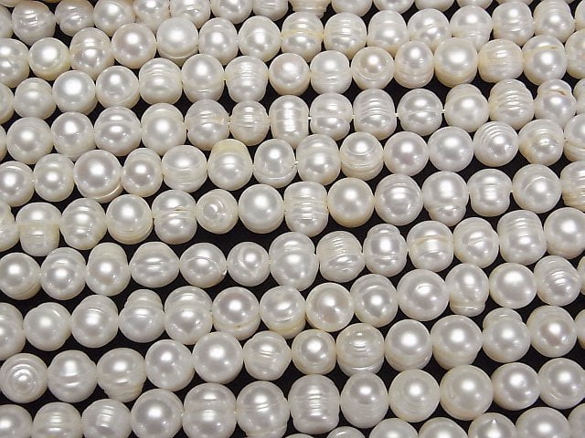 [Video] Fresh Water Pearl AA Wrinkle Potato 9mm White 1strand beads (aprx.13inch/33cm)