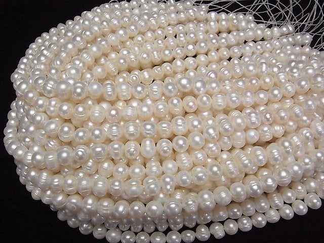 [Video] Fresh Water Pearl AA Wrinkle Potato 9mm White 1strand beads (aprx.13inch/33cm)