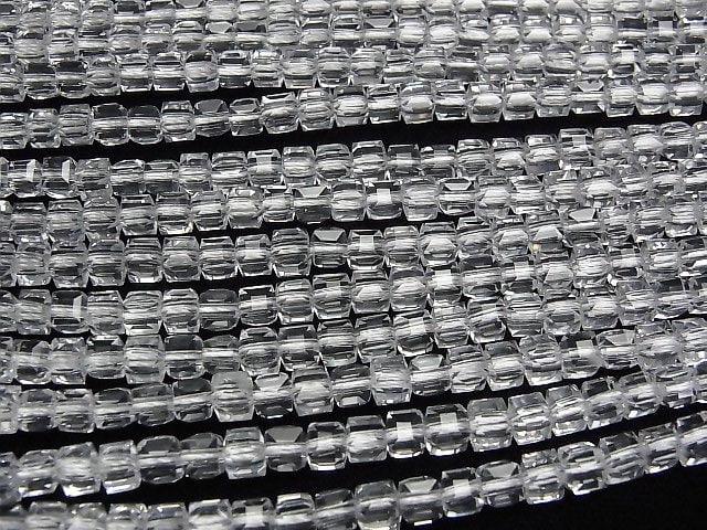 [Video]High Quality! Crystal (Smelted Quartz) AAA Cube Shape 4.5x4.5x4.5mm 1strand beads (aprx.15inch/36cm)