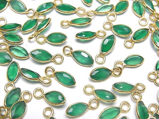 [Video]High Quality Green Onyx AAA Bezel Setting Marquise Faceted 7x3.5mm 18KGP 5pcs