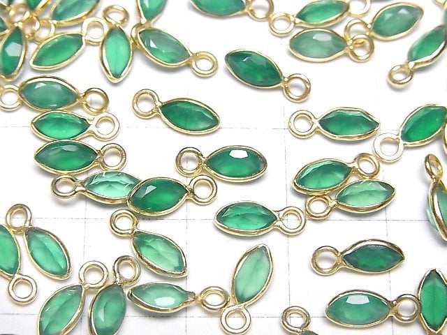 [Video]High Quality Green Onyx AAA Bezel Setting Marquise Faceted 7x3.5mm 18KGP 5pcs