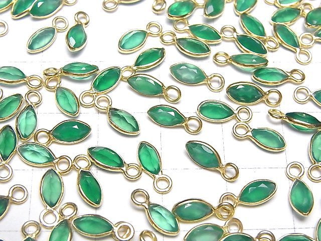 [Video]High Quality Green Onyx AAA Bezel Setting Marquise Faceted 7x3.5mm 18KGP 5pcs